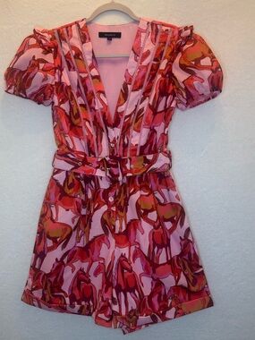 Beulah Palomino Pink Horse Print Western Romper Sz S Rodeo Party Summer Vacation